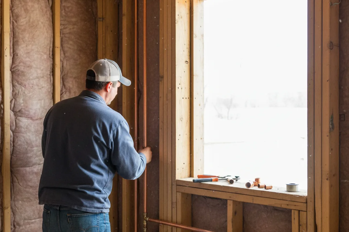 Licensed plumber running new copper supply lines in a Concrete home