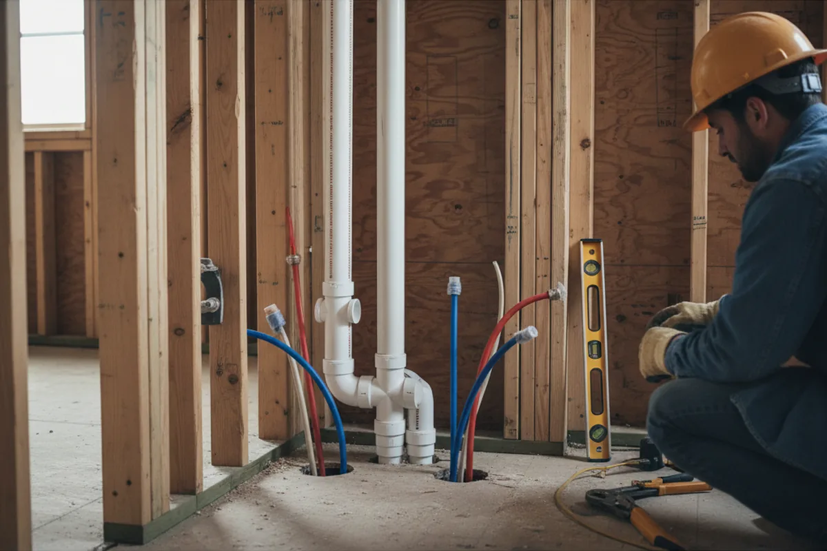 Drain and supply rough-in during Drain Cleaning in Concrete