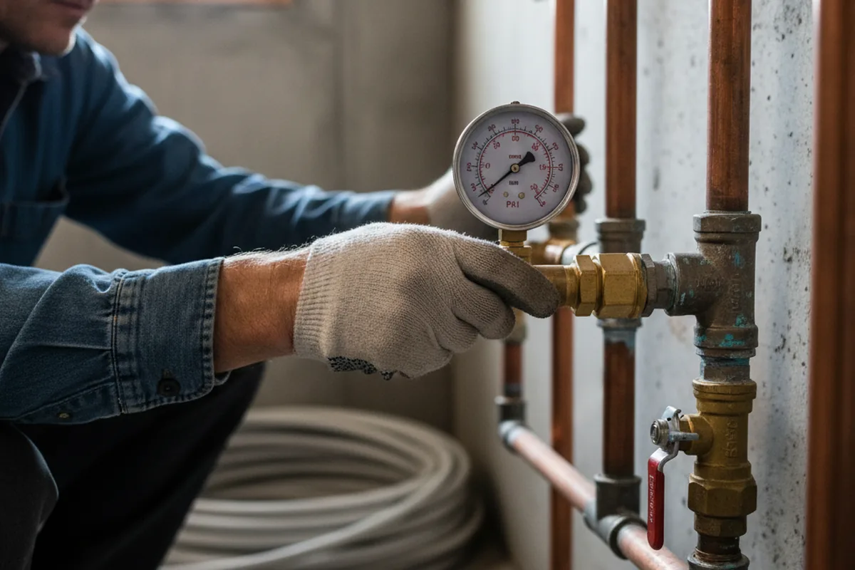 Pressure testing a repaired line during Water Line Repair in Concrete